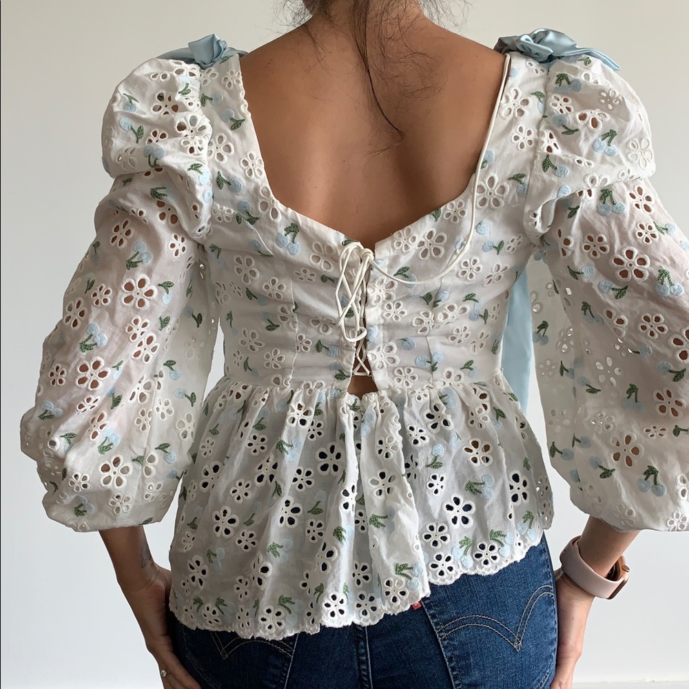Wild Cherry Cotton For Love & Lemons Gardengirl Small Bow Asymmetrical Eyelet - Picture 4 of 12